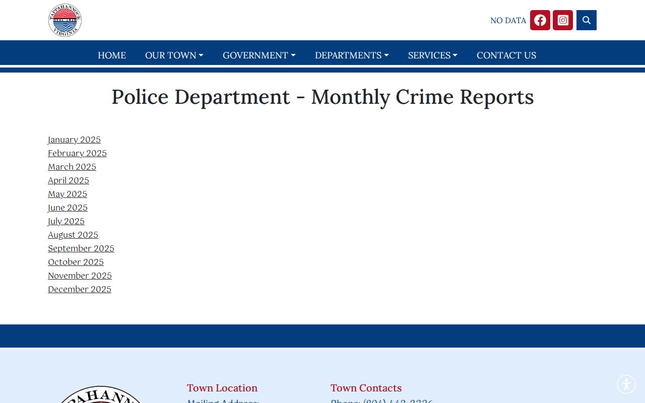 Tappahannock Police Monthly Crime Reports official reporting page